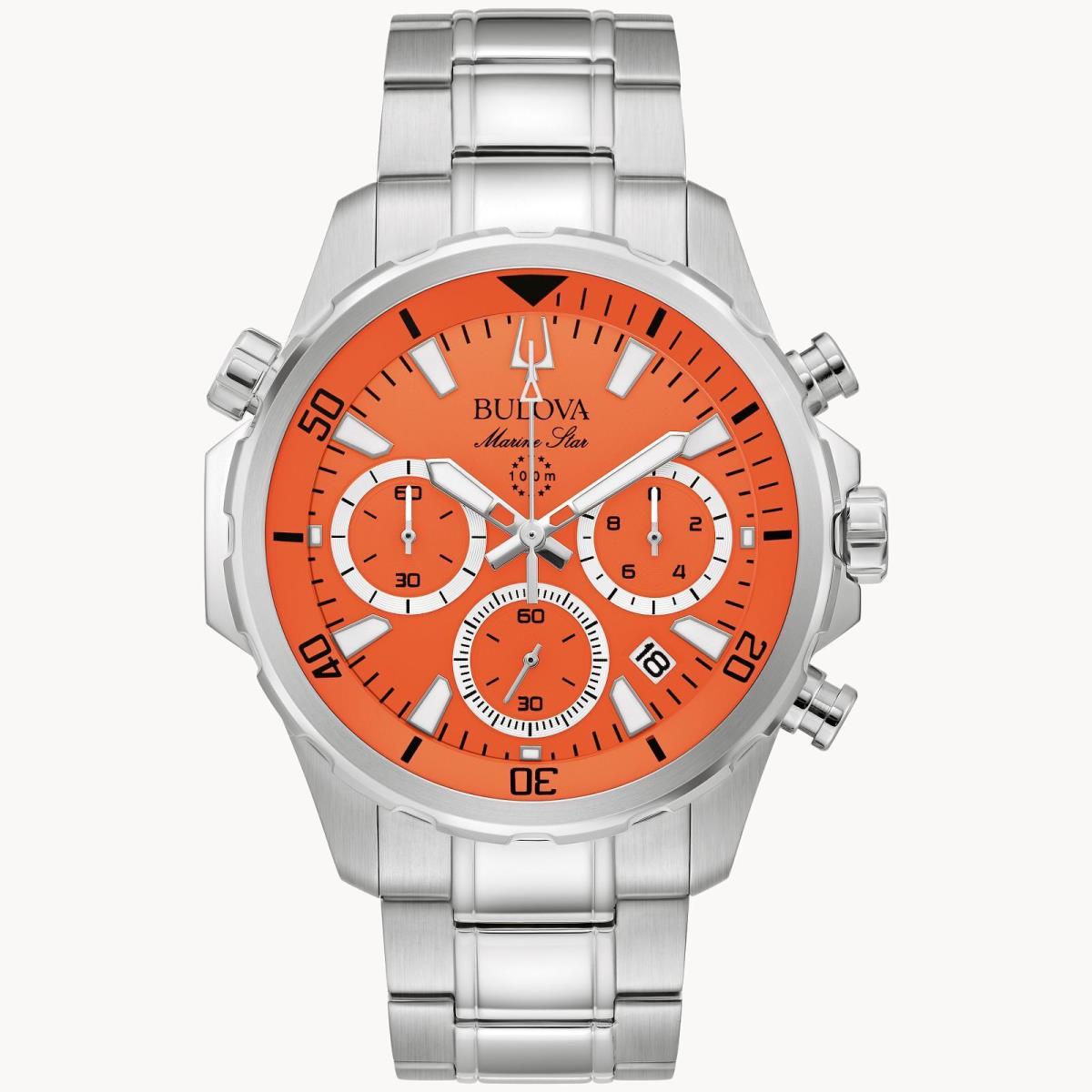 Bulova 96B395 Men`s Marine Star Chronograph Watch - Orange/stainless Steel