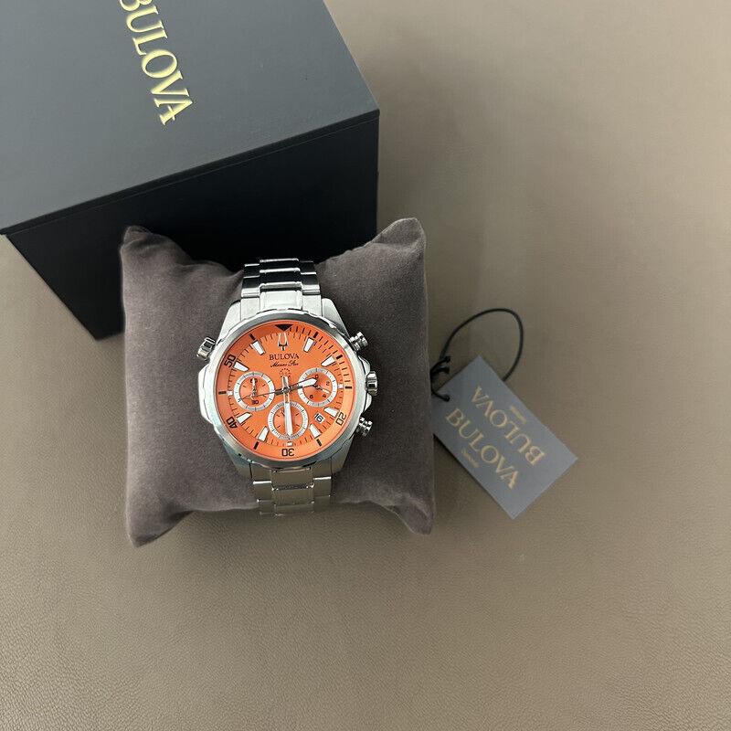 Bulova 96B395 Men`s Marine Star/orange Dial 6-Hand Chronograph Quartz Watch 43mm