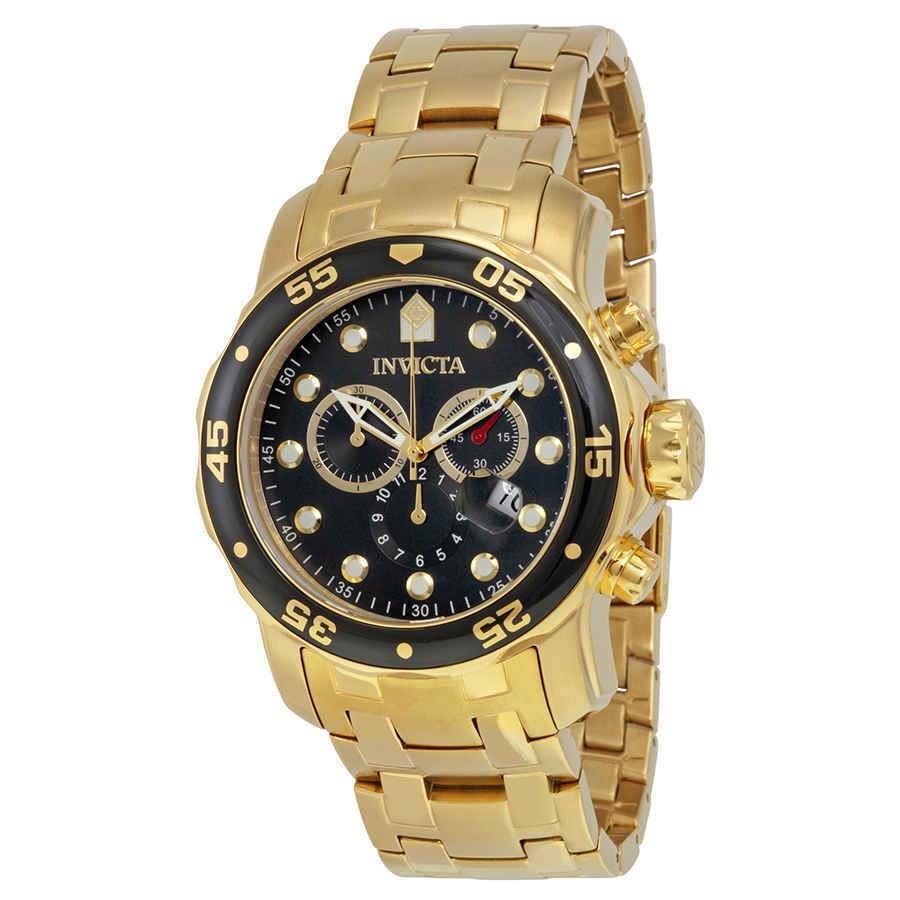 Invicta Pro Diver Chronograph Black Dial Gold-tone Men`s Watch 0072