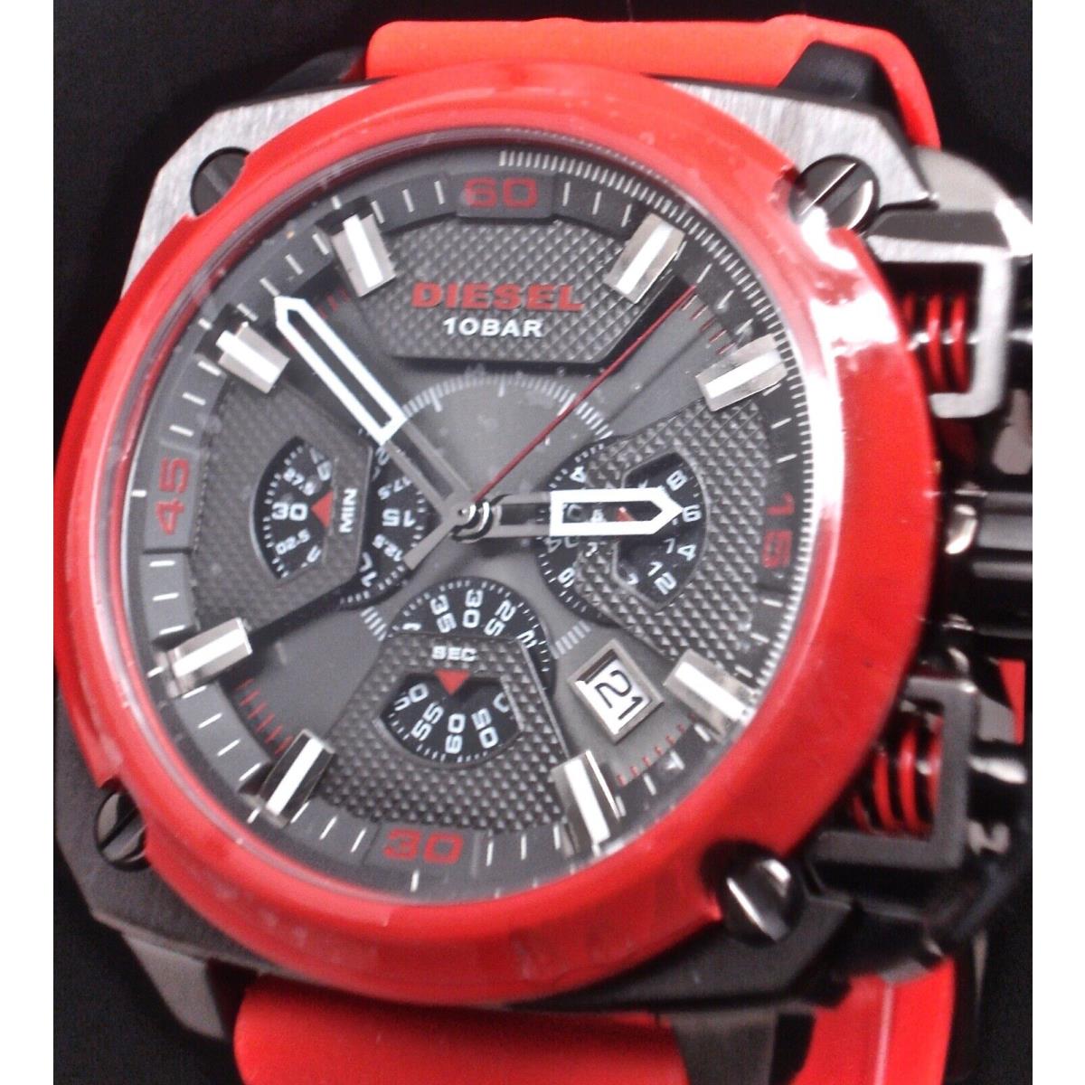 Diesel Men`s DZ7368 Chronograph Bamf Red Silicone Strap Gray Dial Watch NO Box