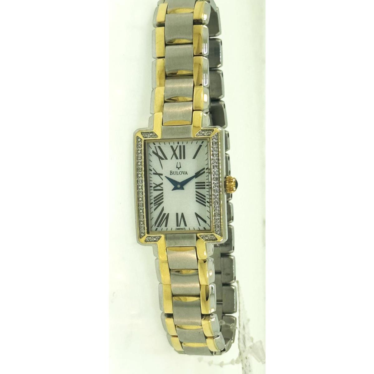 Bulova Diamond 98R157 Women`s Rectangular Mother of Pearl Roman Numeral Watch