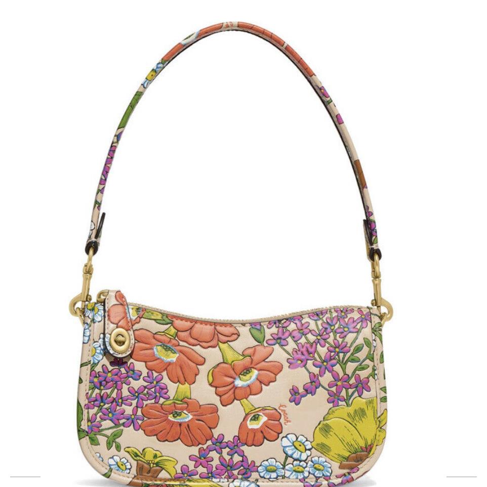 Coach Swinger 20 CJ376 Ivory Multi Coral Floral Leather Shoulder