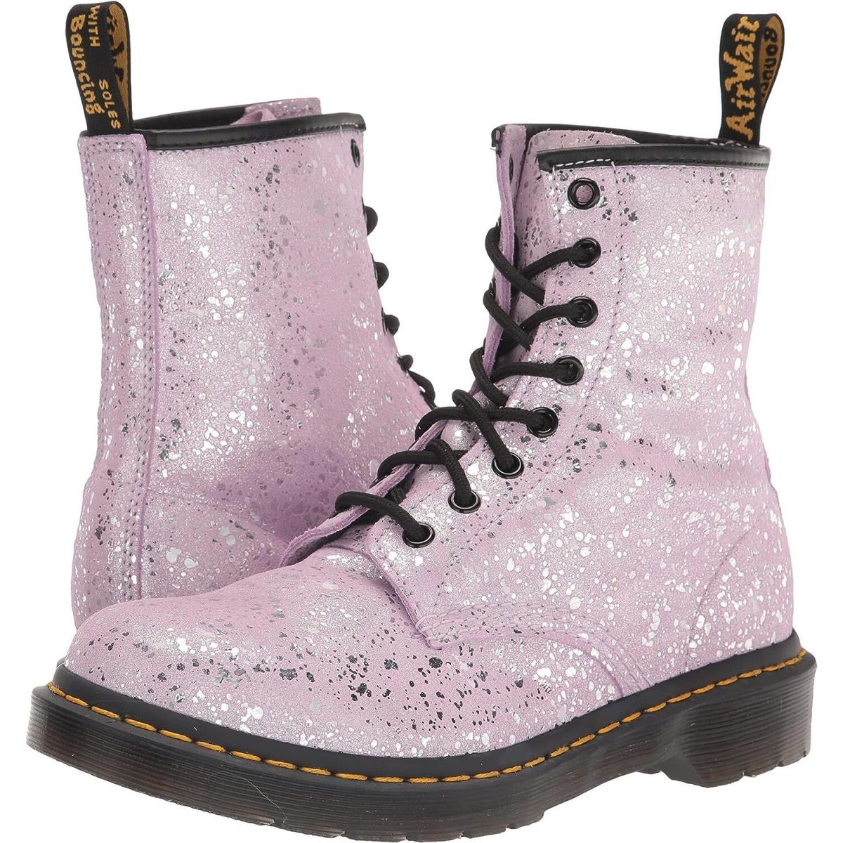 Womens Shoes Dr. Martens 1460 Metallic Paint Splatter Suede Boots 30770308 Lilac - Purple