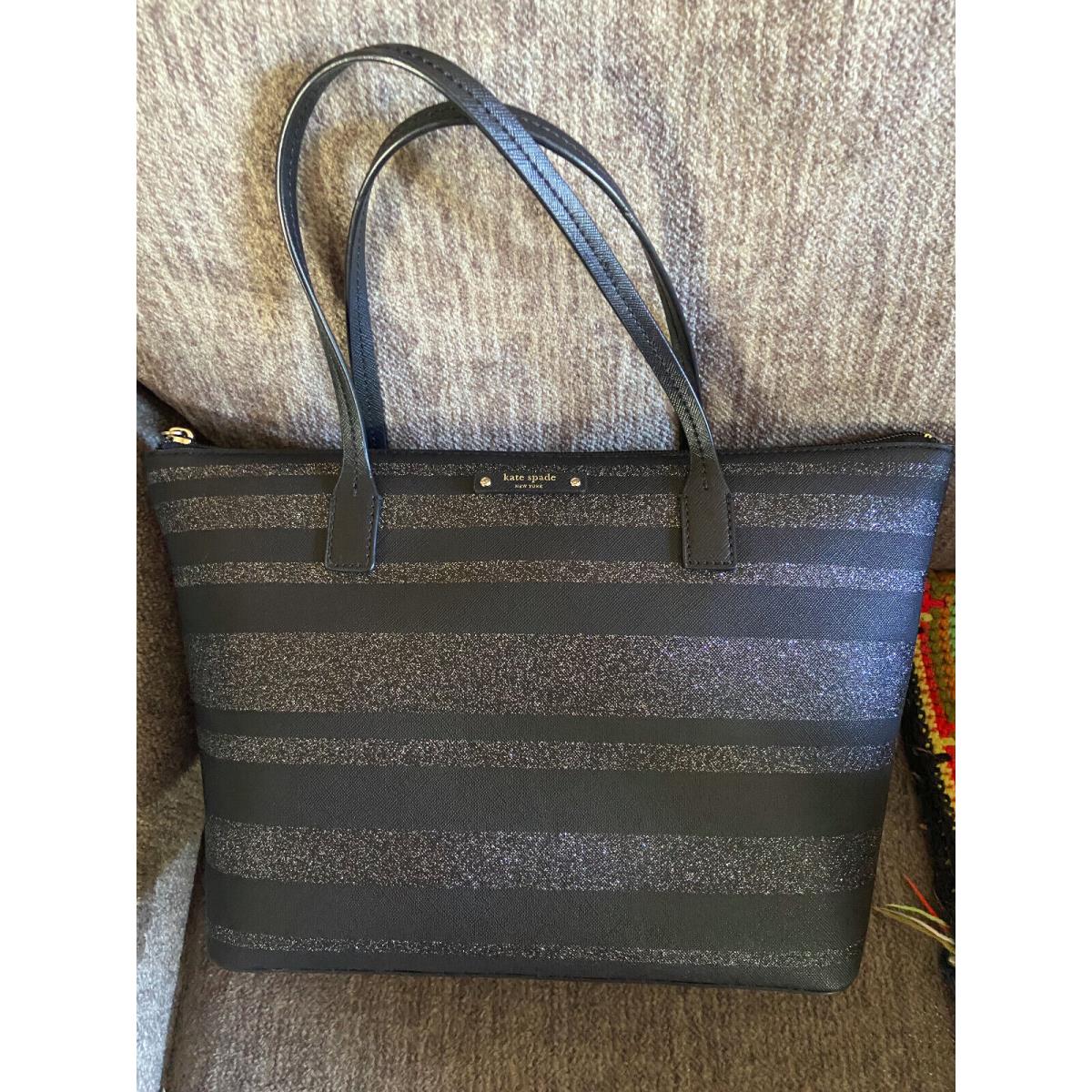 Kate Spade Haven Lane Hani Striped Tote Bag in Black Glitter