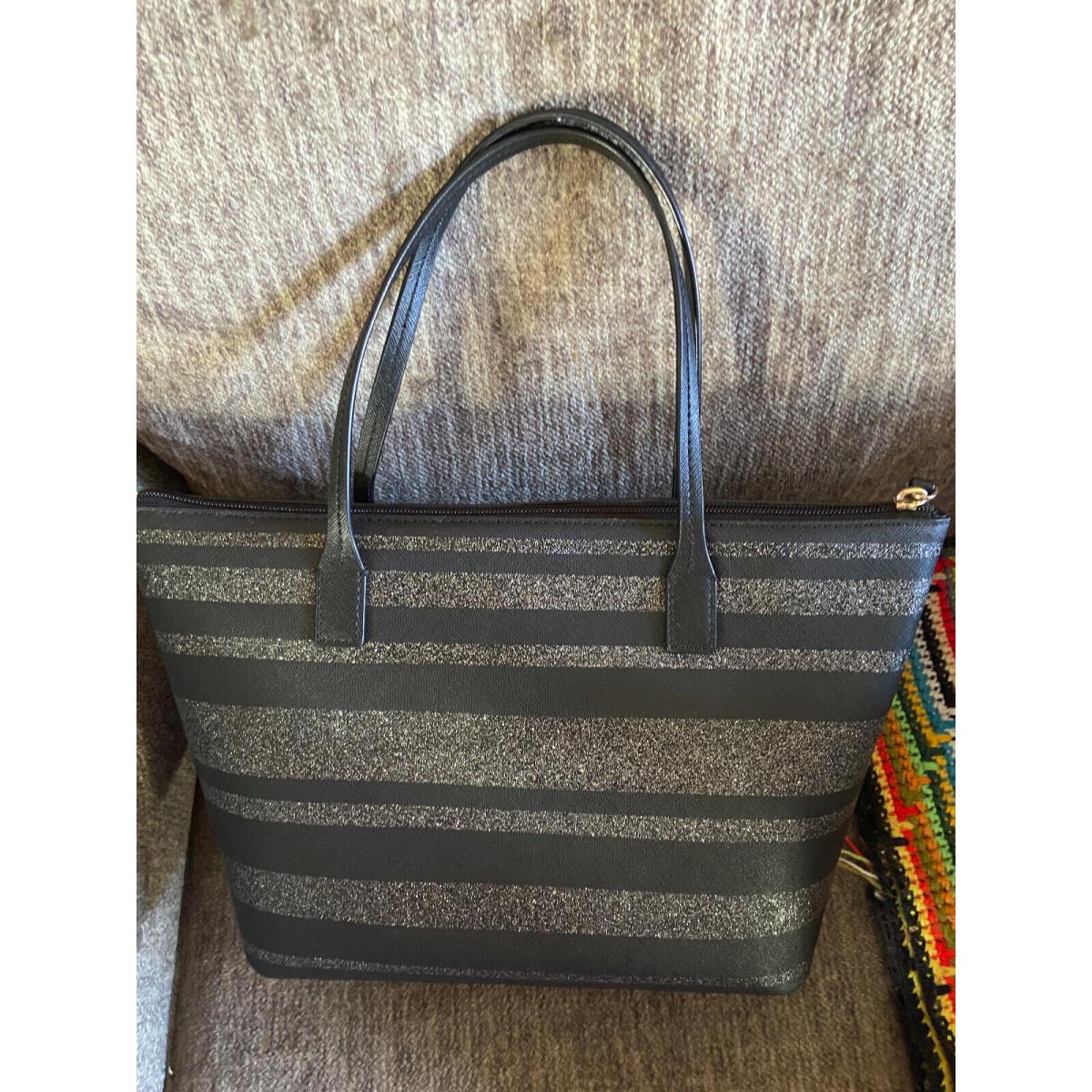 Kate Spade Haven Lane Hani Striped Tote Bag in Black Glitter