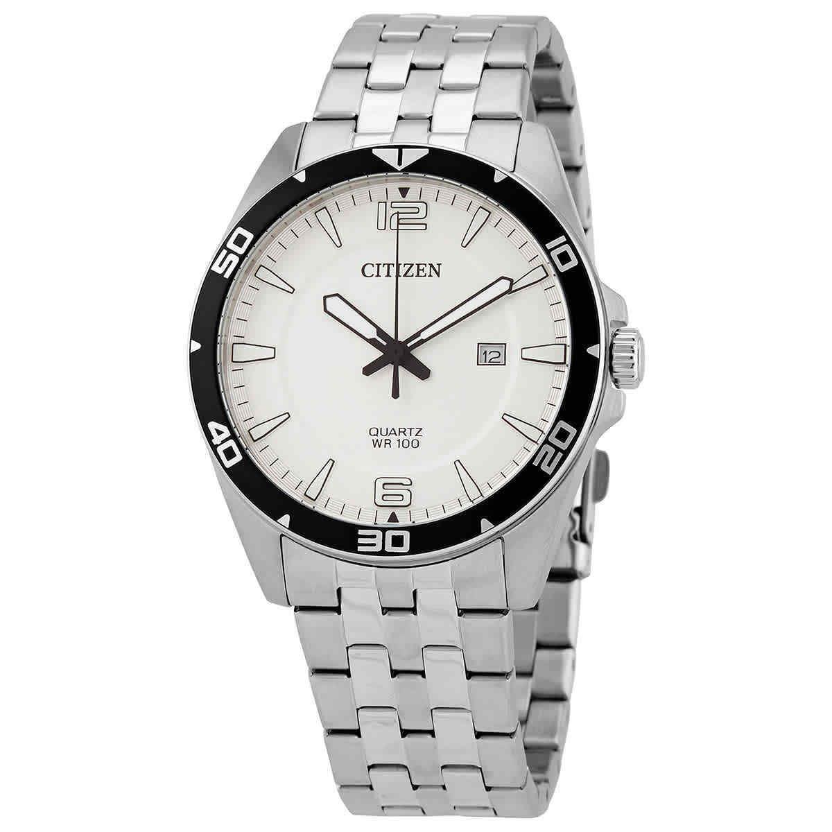 Citizen Quartz White Dial Stainless Steel Men`s Watch BI5051-51A - Dial: White, Band: Silver-tone, Bezel: Silver-tone