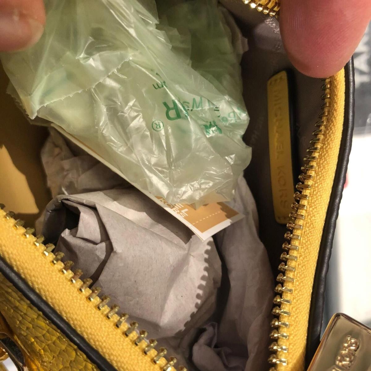Michael Kors Cora Mini XS Shoulder Crossbody Bag In Daffodil Yellow Leather, 196163766416 - Michael Kors bag MICHAEL Michael Cora Mini - Yellow & Gold  Handle/Strap, Gold Hardware, Palmetto Green Exterior