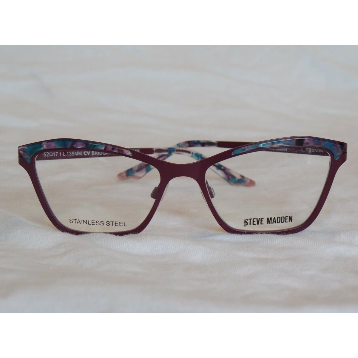 Women`s Steve Madden Eyeglass Frame Bridgitt Plum Matte Metal 52-17-135