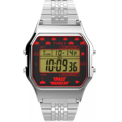 Timex TW2V30000 Men`s Vintage Stainless Steel T80 Invaders 34mm Digital Watch