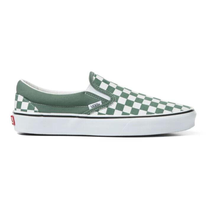 Vans Women`s Checkerboard Slip-on Duck Green /white Canvas Skateboarding Shoes