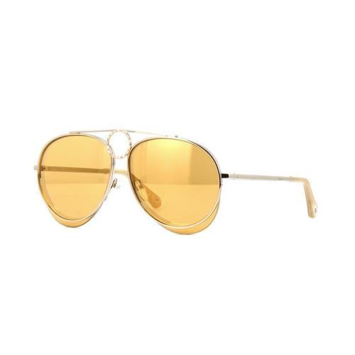 Chloe Womens CE144S 051 Yellow Copper Aviator Circle Sunglasses in Case