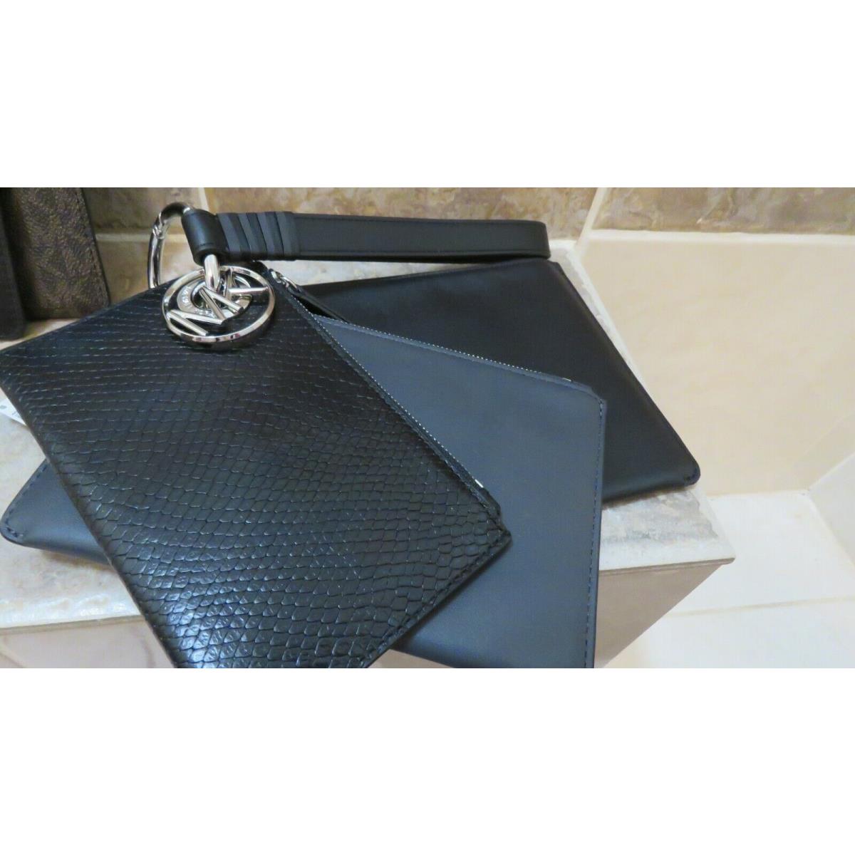 Michael Kors Wristlet/clutch Set: 3 Sizes + Charm + Ring + Strap Interchangeable black and gray