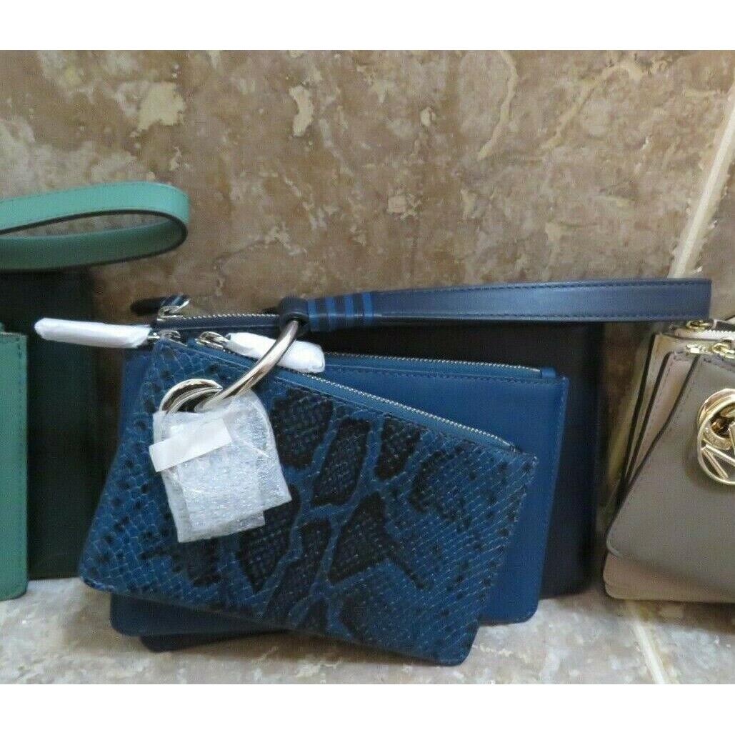 Michael Kors Wristlet/clutch Set: 3 Sizes + Charm + Ring + Strap Interchangeable Blues: Teal, LX Admiral, Black w/ silver