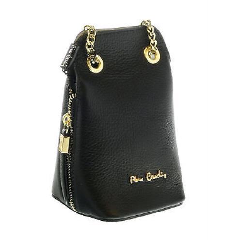 Pierre Cardin Black Leather Curved Structured Chain Crossbody Bag - Black