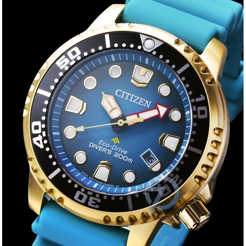 Citizen Eco-drive Promaster Diver Men`s Watch Gold Tone Blue Dial BN0162-02X