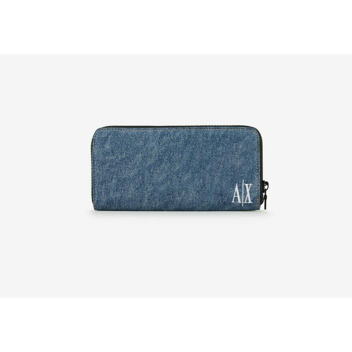 A X Armani Exchange Unisex Wallet with Zip and Logo Blue