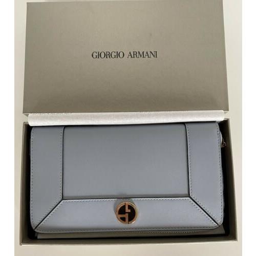 Giorgio Armani Blue Leather Women`s Zip Around Wallet Y1H274 Made in Italy