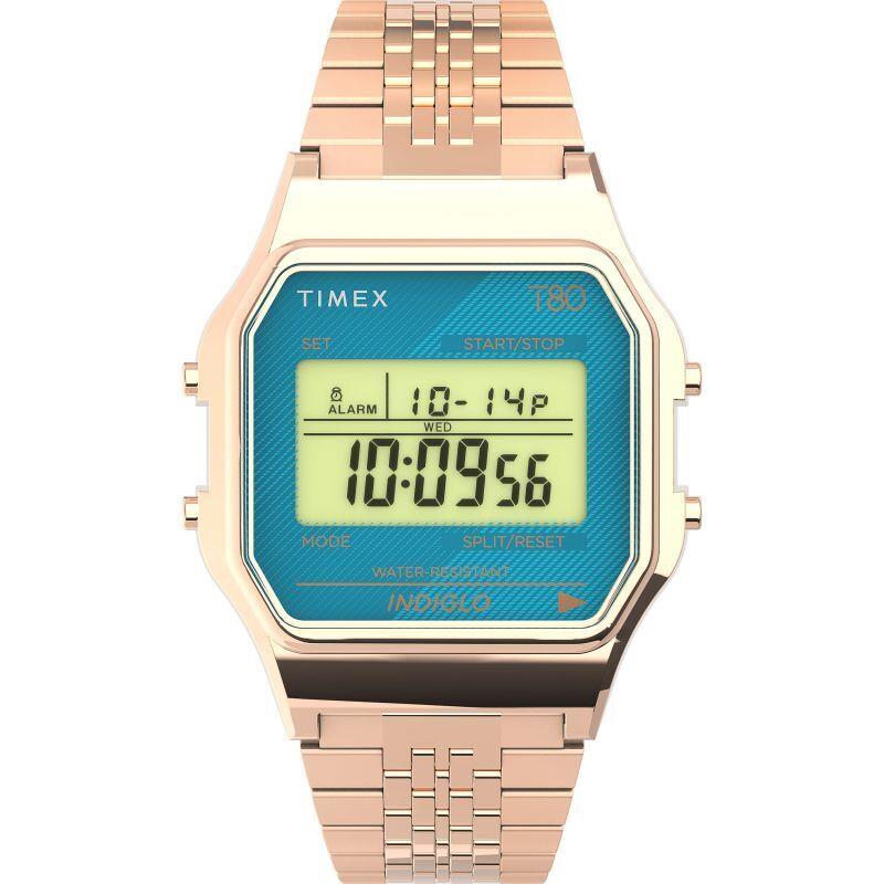 Timex Unisex T80 Classic Gold Band Blue Face TW2U93600 Watch