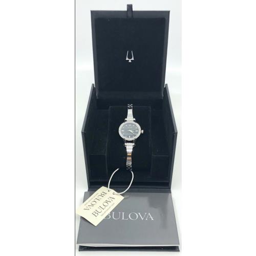 Bulova 96L259 Ladies Crystal Studded Bezel Watch w/ Silver Bracelet