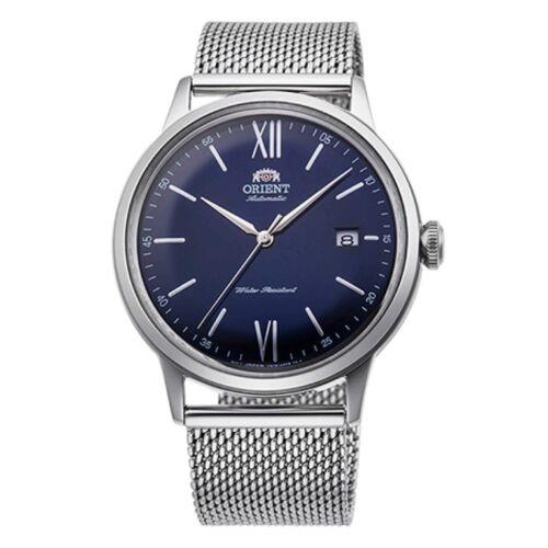 Orient Men`s Watch Bambino Blue Dial Silver Tone Mesh Bracelet RA-AC0019L10B - Blue Dial, Silver Band