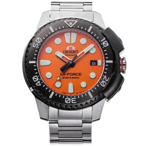 Orient Men`s Watch M-force Automatic Dive Orange Dial Bracelet RA-AC0L08Y00B