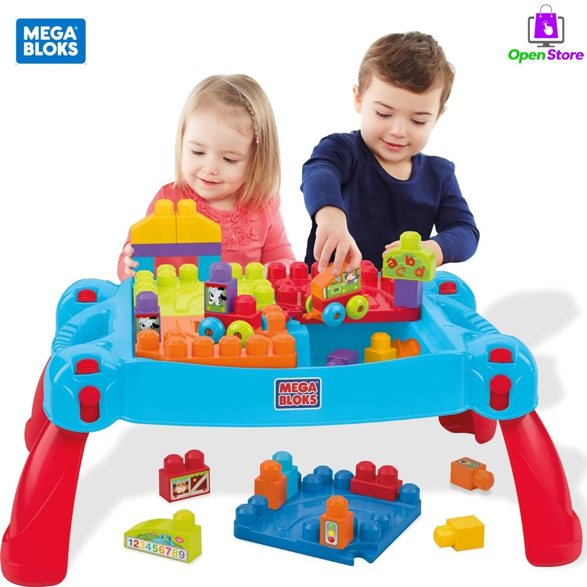 Mega Bloks First Builders Build Learn Table with Multicolor Big Building Blocks