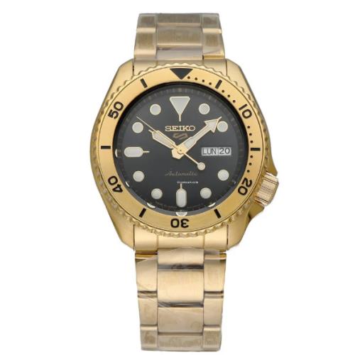 Seiko 5 Sports SRPK18 Black Dial 42 mm Gold Steel Day Date Automatic Men`s Watch