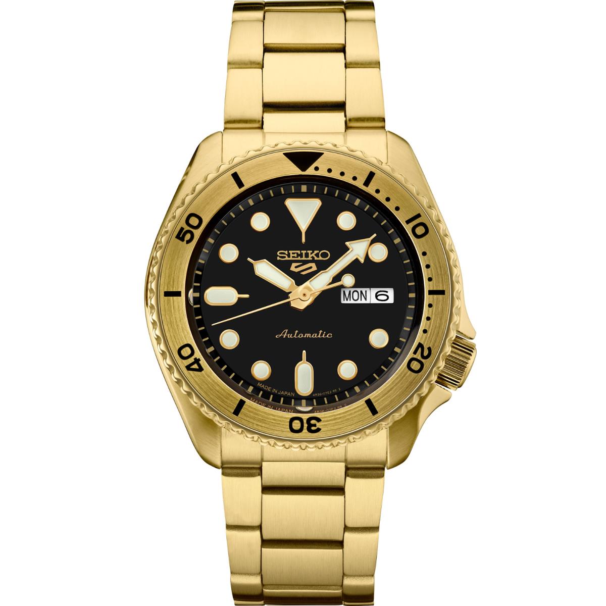 Seiko Men`s 5 Sports Black Dial Gold Day/date Automatic Watch SRPK18