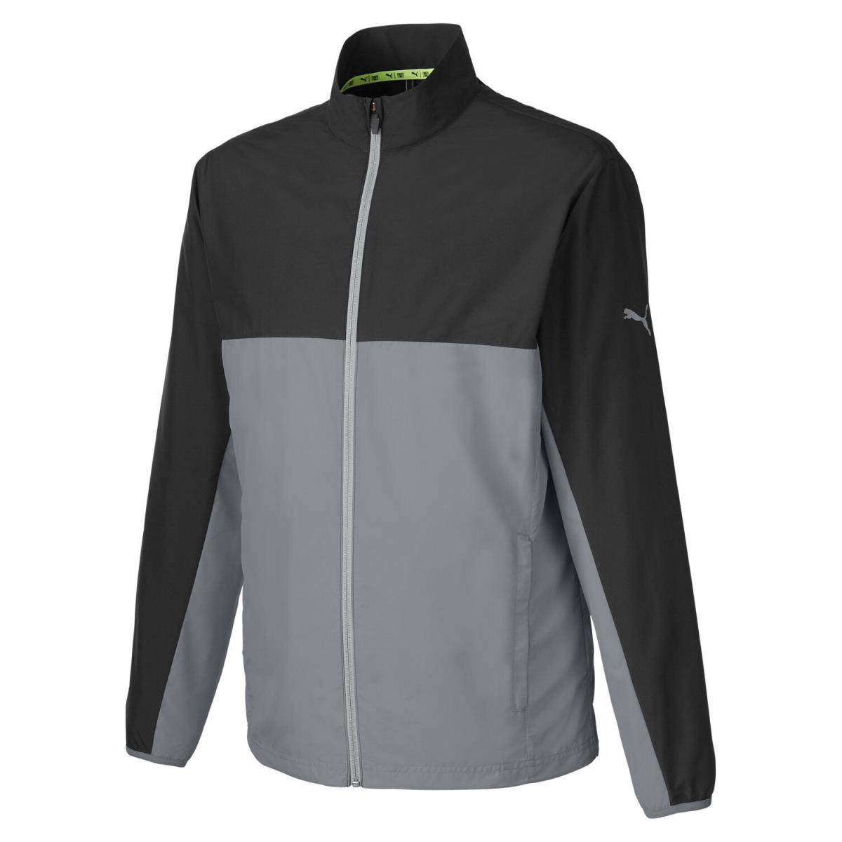Puma Golf Men`s S-3XL Lightweight 1st Mile Wind Jacket Full-zip Windbreaker UV Black/Grey