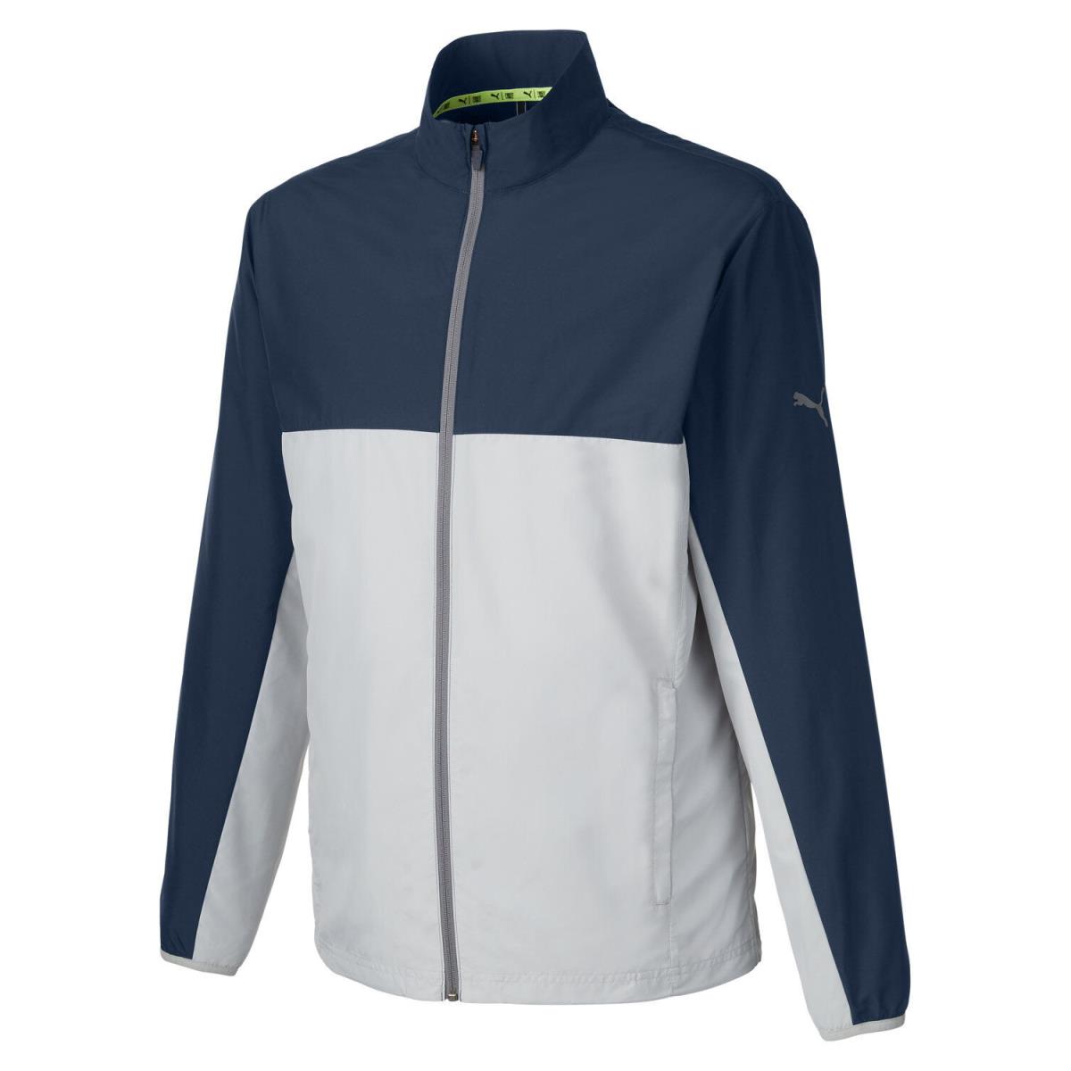 Puma Golf Men`s S-3XL Lightweight 1st Mile Wind Jacket Full-zip Windbreaker UV Navy/Grey