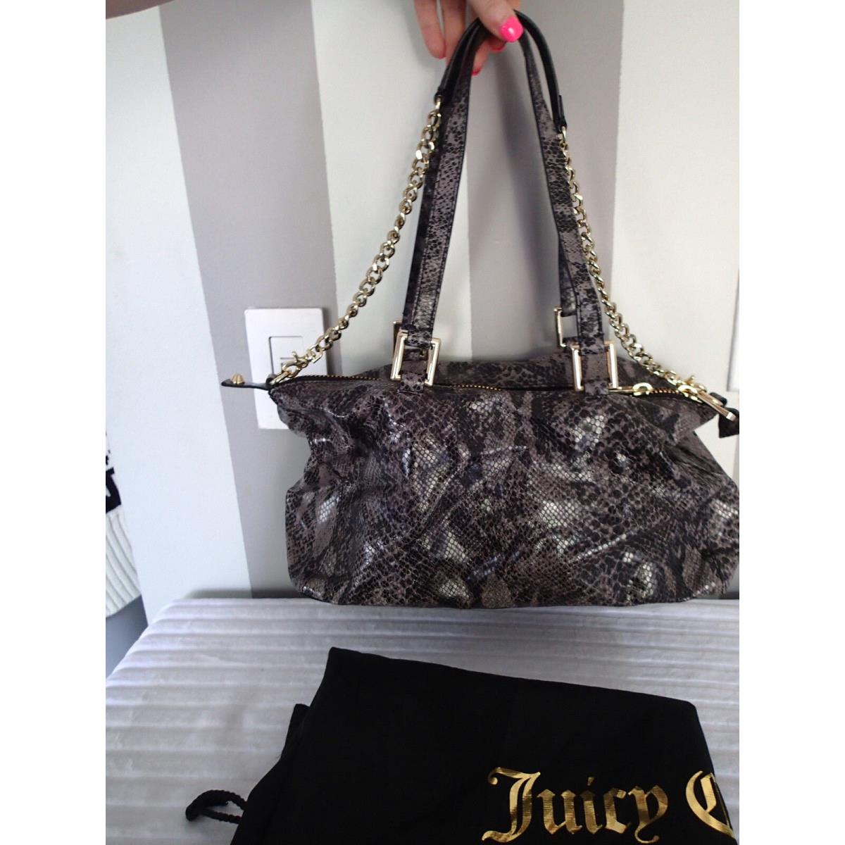 Juicy Couture Silvia Snake Leather Gray Chain Handbag Purse Shopper Satchel