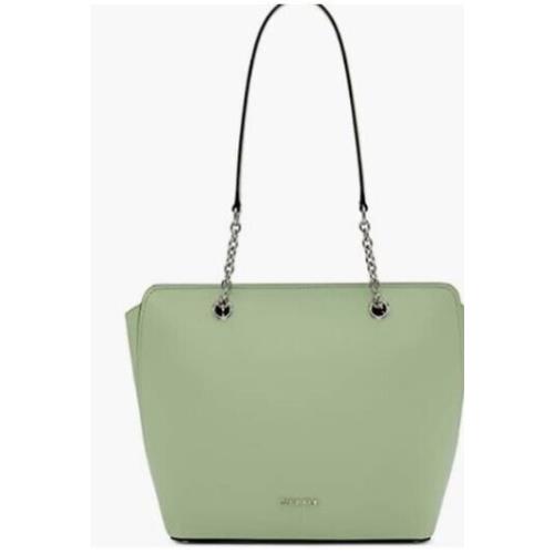 Calvin Klein Hailey Tote Shoulder-bag Pebbled Leather Cucumber Green Zip Cha - Handle/Strap: Cucumber/silver chain, Hardware: Gold, Silver, Exterior: Cucumber