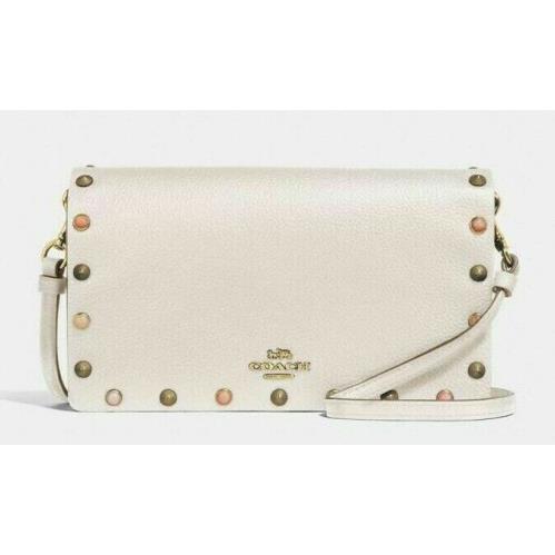 Coach Hayden Flap Crossbody Clutch Studded Rivets Chalk with Multi Studs