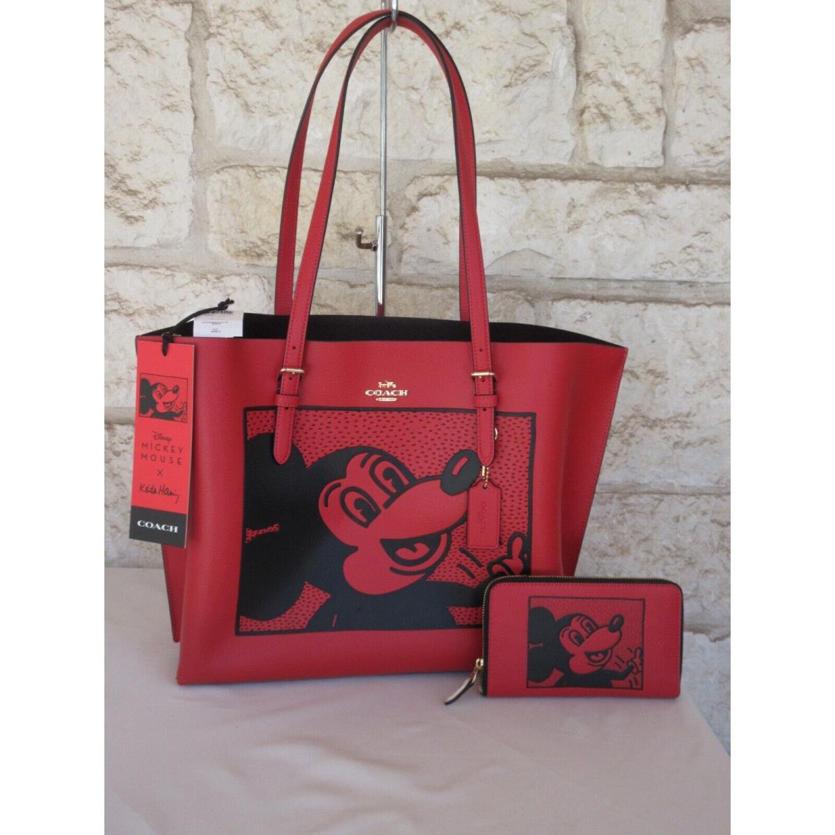 Coach Disney Mickey Mouse Mollie Electric Red Tote + Wallet Matching Wallet Set