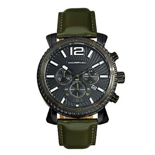 Morphic M89 Series Chronograph Leather-band Watch W/date - Olive/black