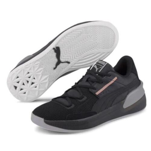 194044 01 Puma Clyde Hardwood Basketball Shoes Metallic Black Silver 8 Men`s