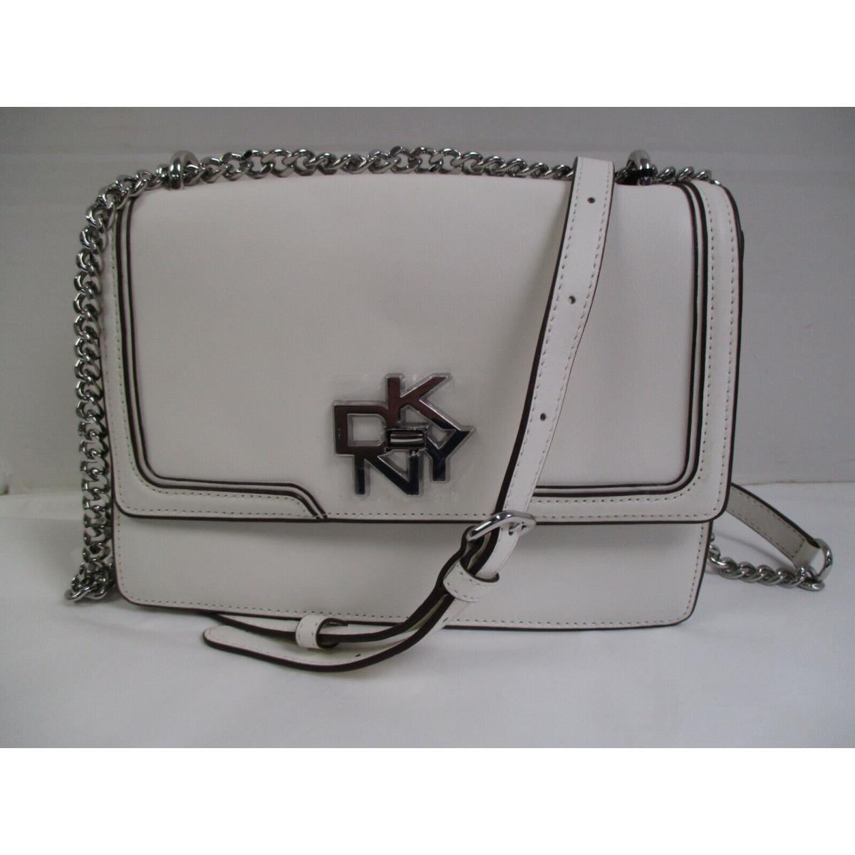 Dkny Small White Catherine Crossbody Satchel Silver Logo Chain Strap