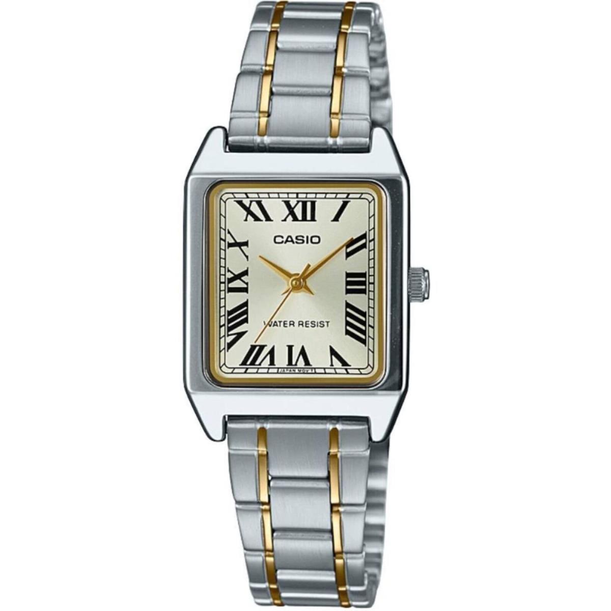 Casio LTP-V007SG-9B Women`s Rectangular Two Tone Roman Gold Dial Dress Watch