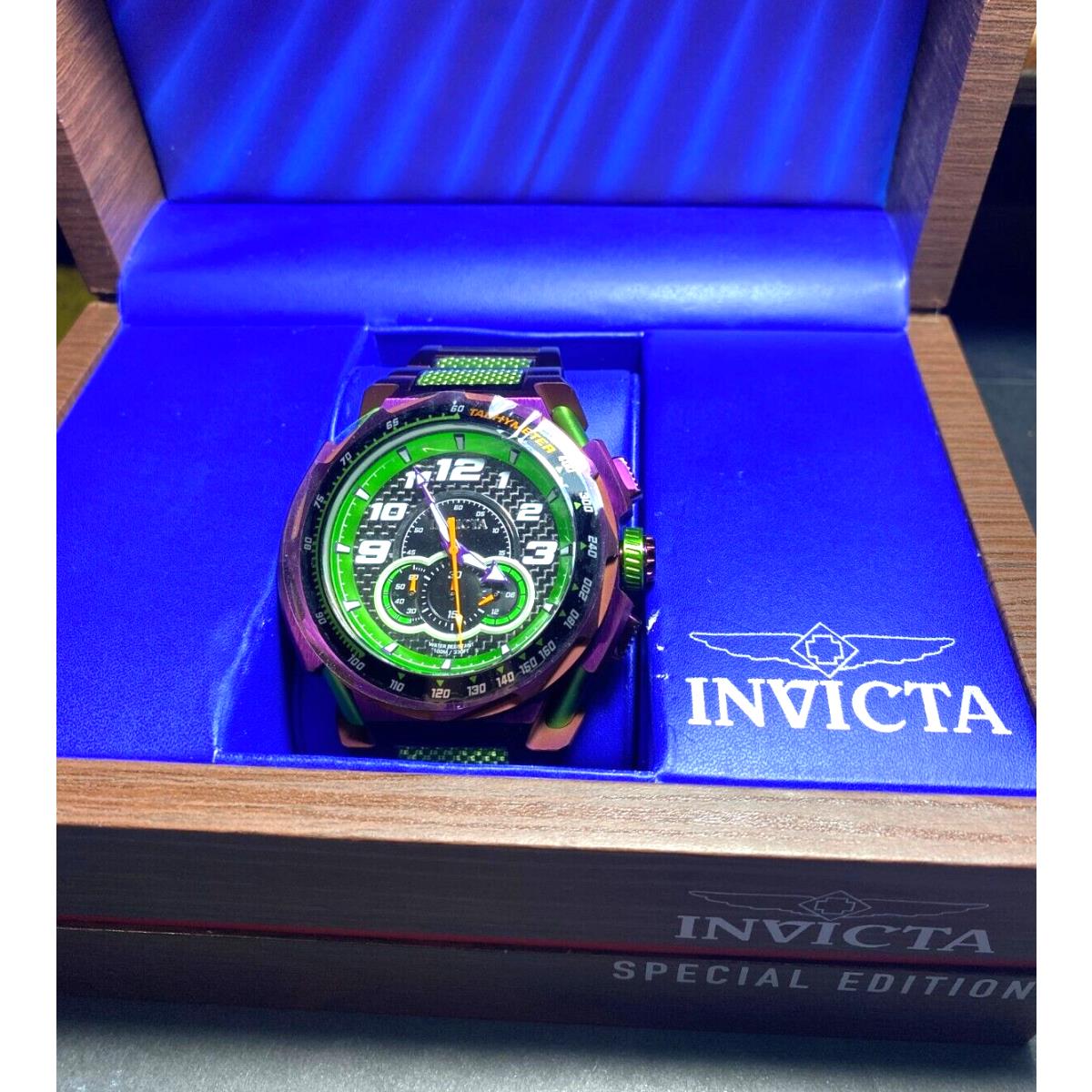 Invicta S1 Rally SP Edition Wooden Case Purple/green 43790 All SS 100WR - Dial: Green, Purple, Band: Green, Purple, Bezel: Green, Purple