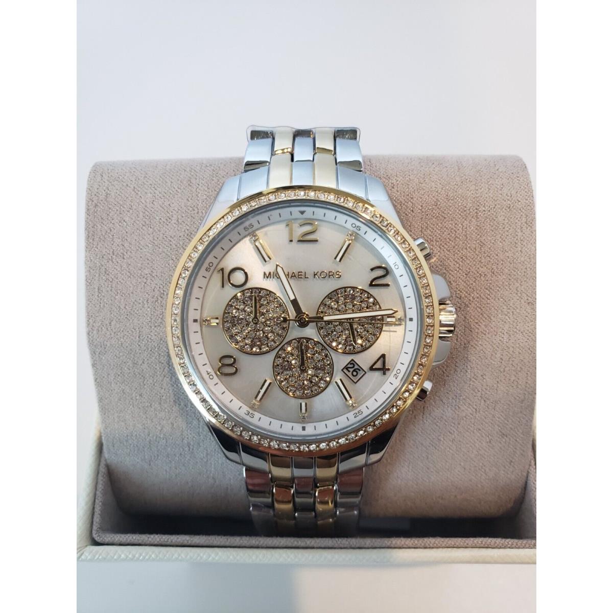 Michael Kors Pilot Silver Gold Chronograph Women`s Watch MK7252