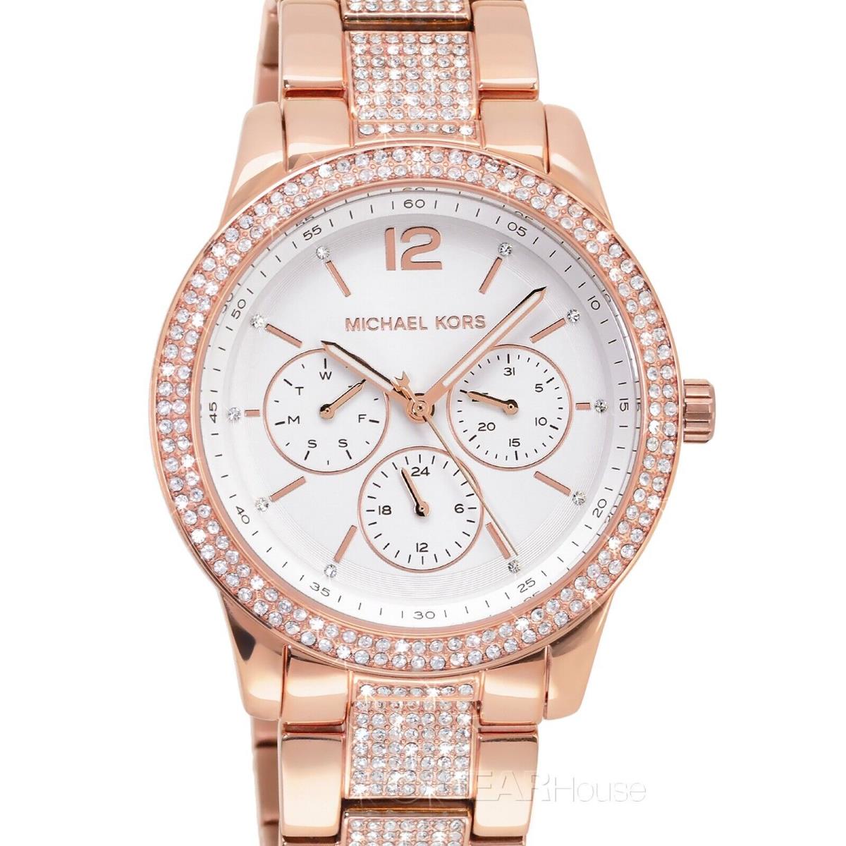 Michael Kors Tibby Womens Pave Glitz Watch White Dial Crystals Rose Gold Band - Dial: White, Band: Rose Gold, Bezel: Rose Gold