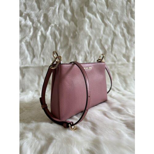 Michael Kors Trisha Medium Triple Compartment Crossbody Bag Rose Pink  Leather