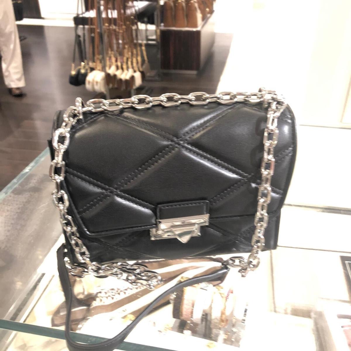 Michael Kors Medium Lady Shoulder Crossbody Handbag Purse Messenger Black Silver