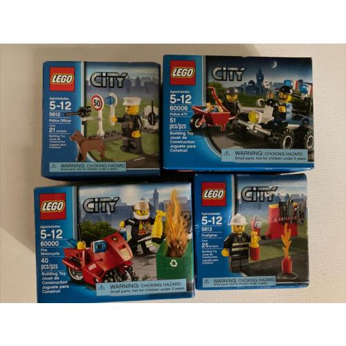 Lego 4 Sets City Police Fireman Thief 5 Minifigs 5612 5613 60000 60006