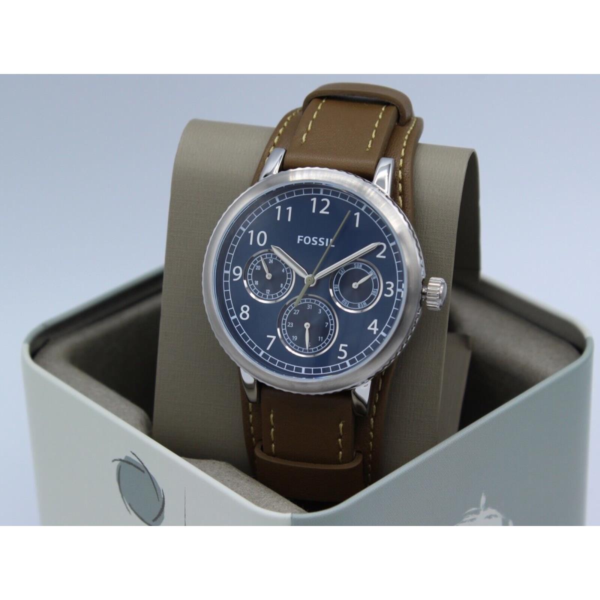 Fossil Airlift Silver Blue Olive Green Leather Men`s BQ2734 Watch