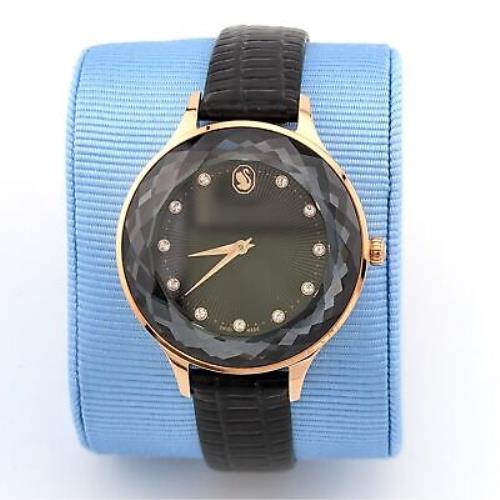 Swarovski Crystal Octea Nova Watch Leather Strap Black Rose Gold-tone 5650033