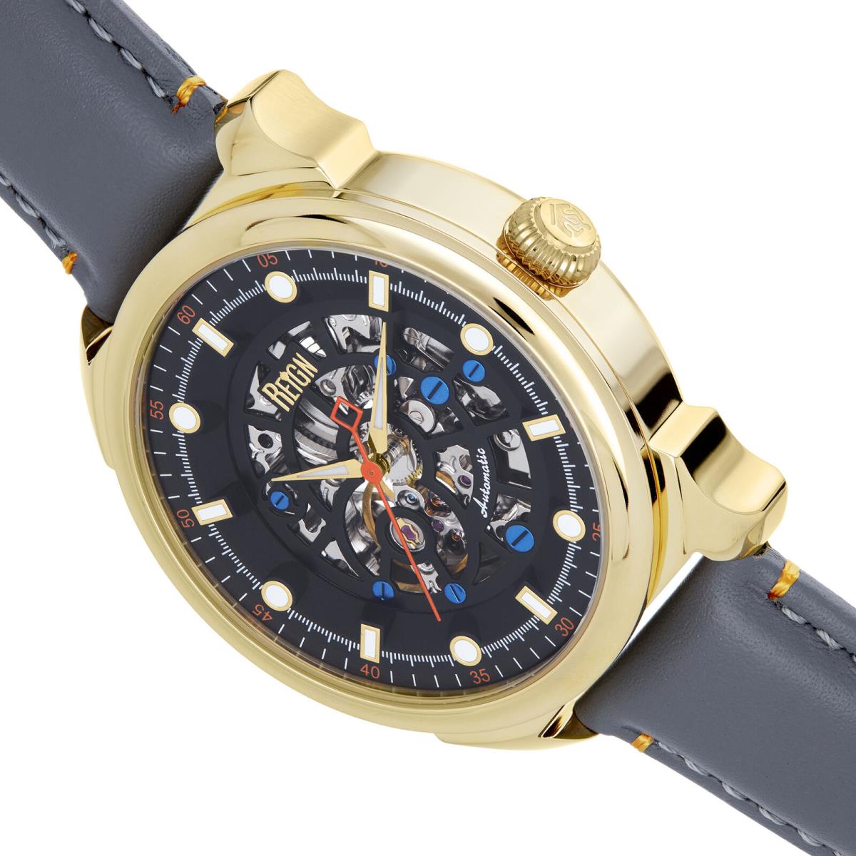 Reign Weston Automatic Skeletonized Leather-band Watch - Gold/grey