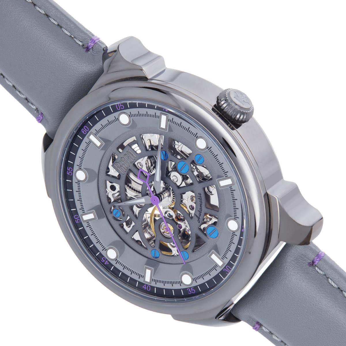 Reign Weston Automatic Skeletonized Leather-band Watch - Gunmetal/grey