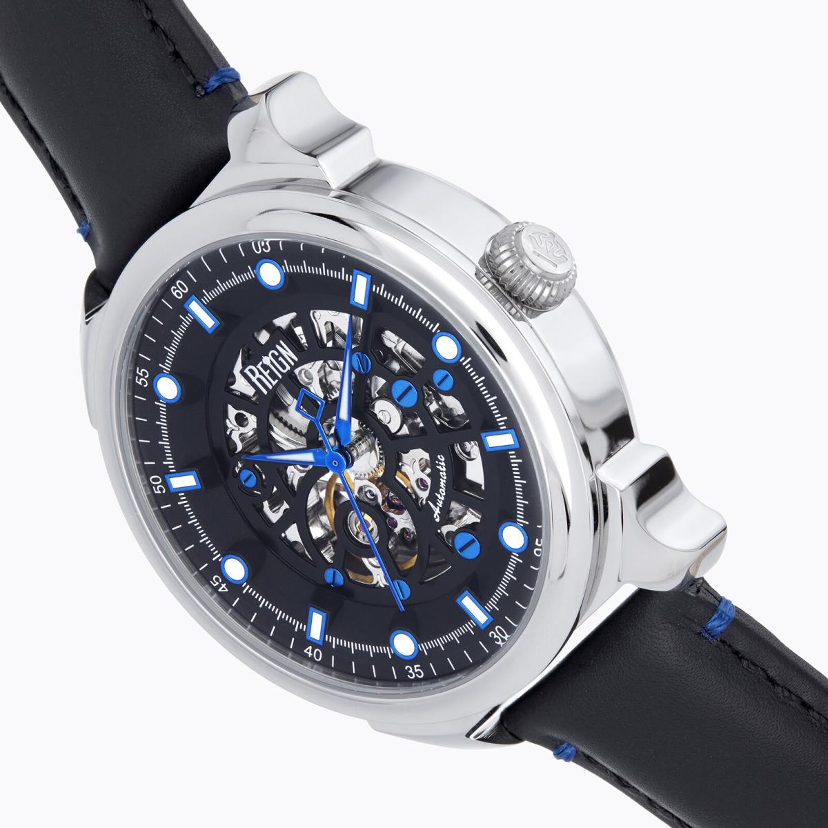 Reign Weston Automatic Skeletonized Leather-band Watch - Silver/black