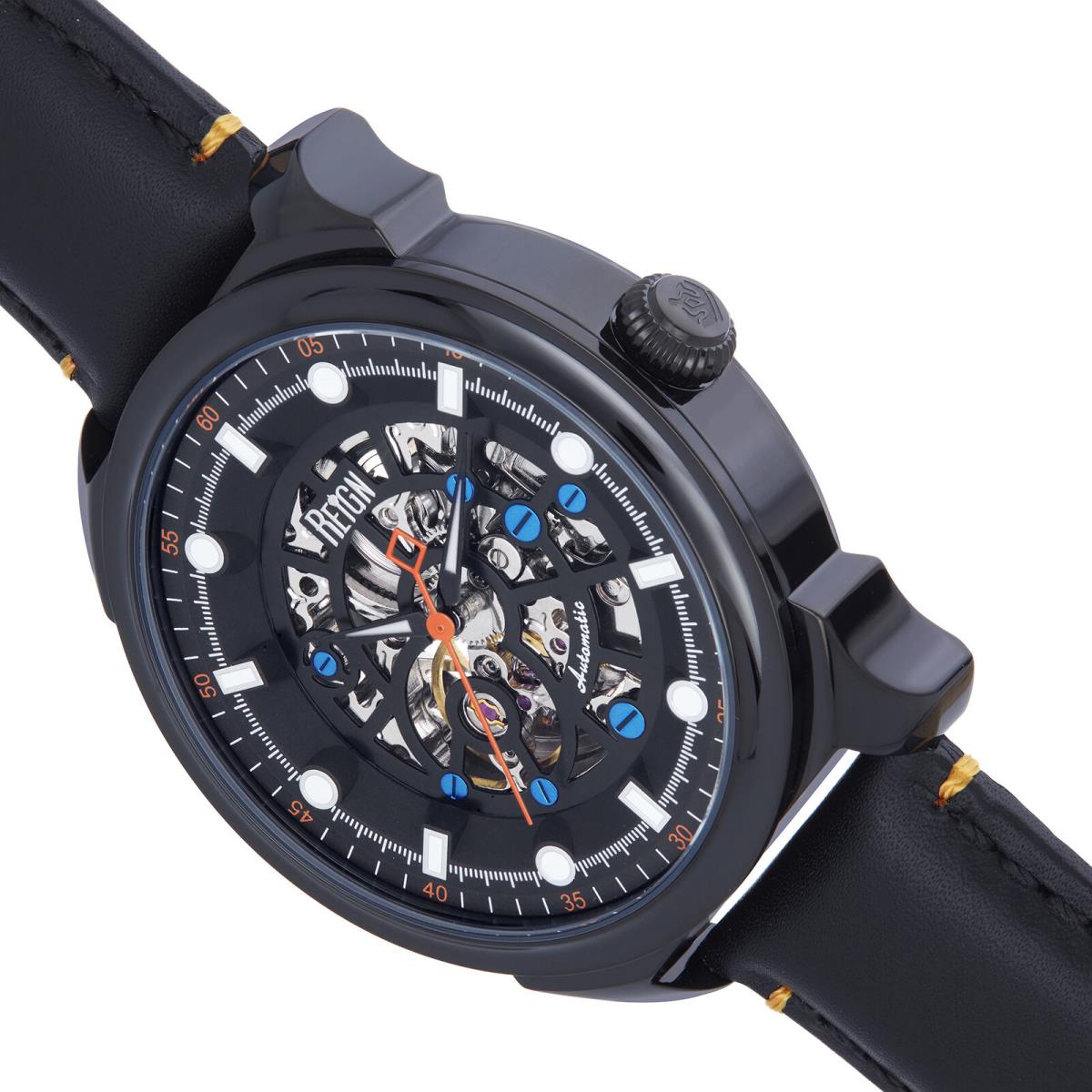 Reign Weston Automatic Skeletonized Leather-band Watch - Black